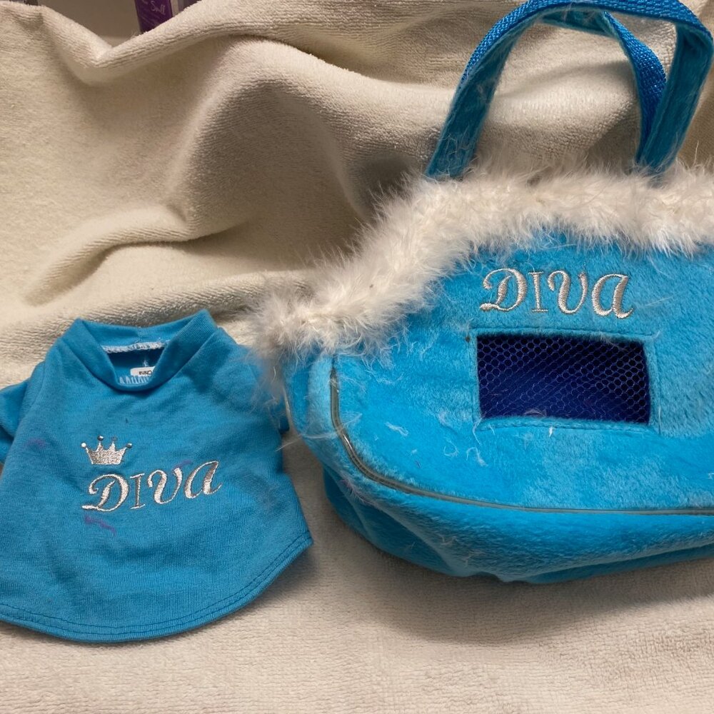 Blue Dog/Cat/Animal Plushie Purse with Shirt - "Diva"